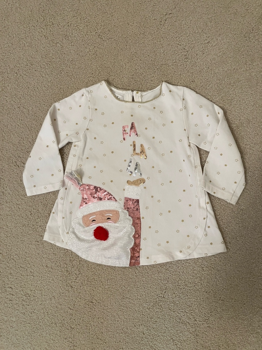 Girls Mud Pie White Long-Sleeve Santa Sequin Top